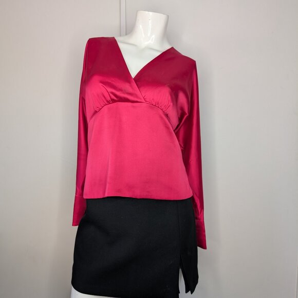 Long Sleeve V-Neck Empire Waist Blouse- Hollywood Pink Sz. 4 - Picture 1 of 15